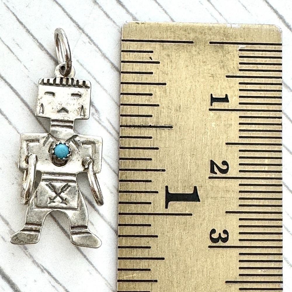 VTG Navajo Kachina Turquoise Pendant Mini Harvey Era Sterling Hoop Dancer Charm - Picture 4 of 6